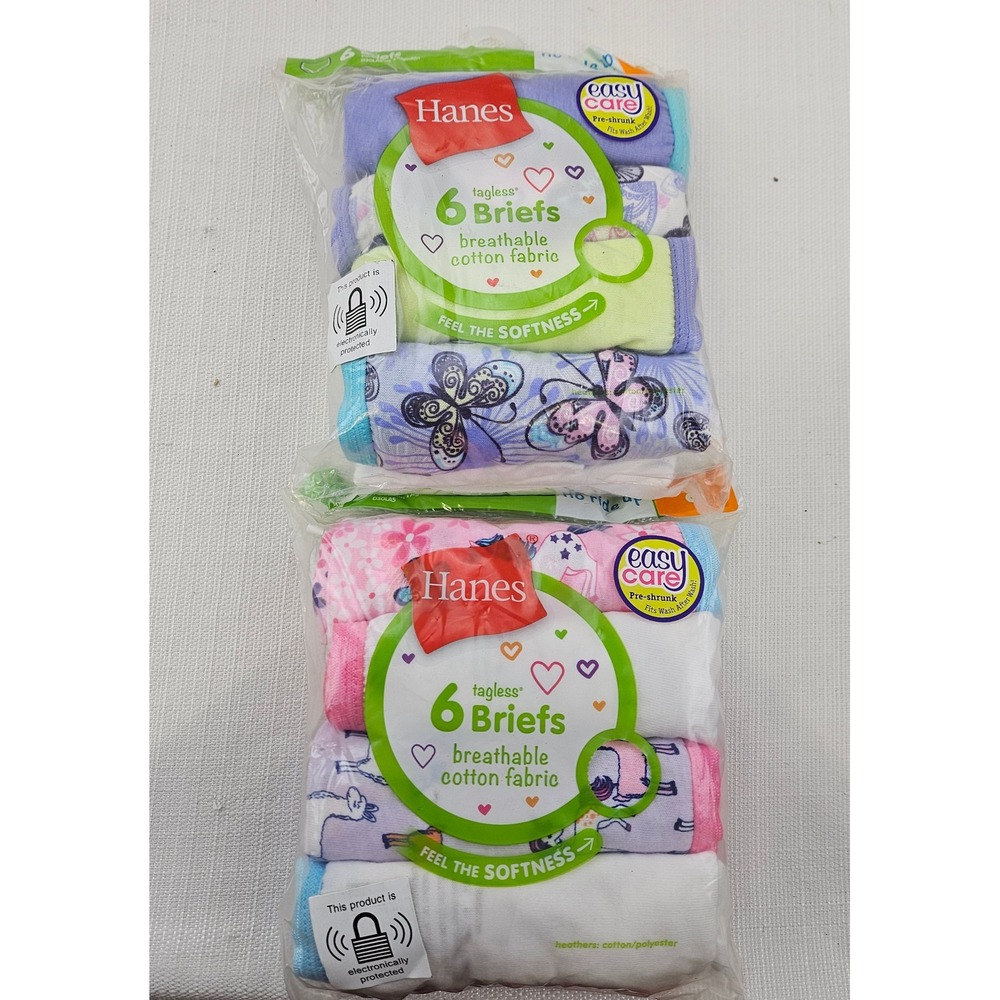 Hanes Girls 6 Pack Tagless Briefs Size 8 Cotton No Ride Up Underwear 2 Packs